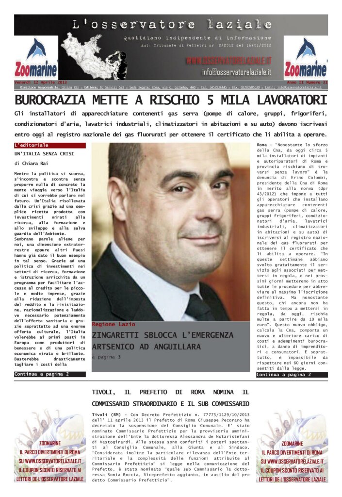 L'osservatore d'Italia edizione del 12 Aprile 2013